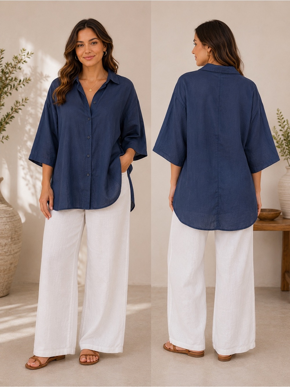 Relaxed Button-Up Shirt in Deep Navy